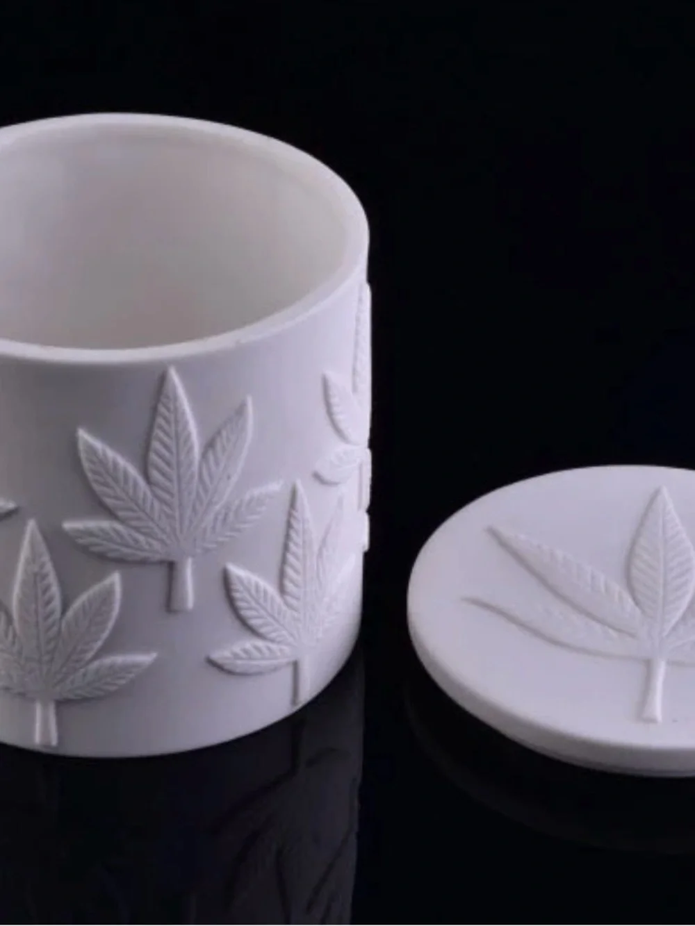 Jonathan Adler hashish candle White Embossed Leaf reuse stash jar after candle